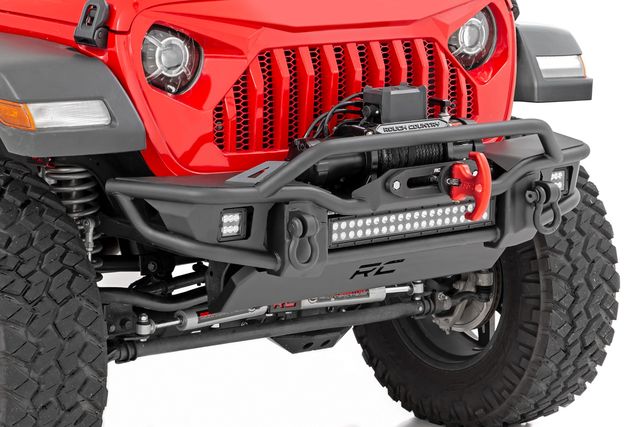 Rough Country Front Winch Bumper | Tubular | Skid Plate | Jeep Gladiator JT/Wrangler JK & JL/Wrangler Unlimited