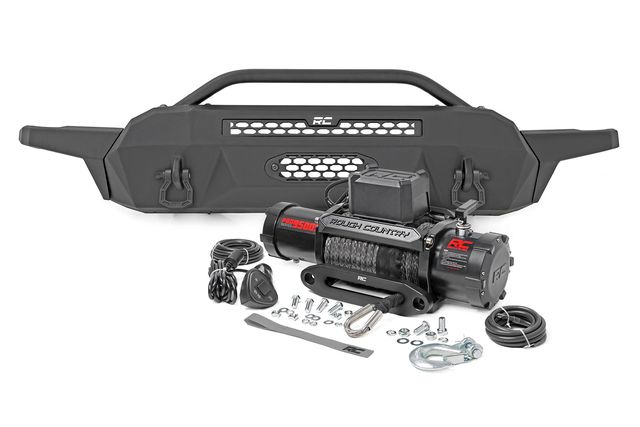 Rough Country Front Bumper | High Clearance | 12000-Lb Pro Series Winch | Synthetic Rope Toyota Tacoma 4WD (16-23) | #10716