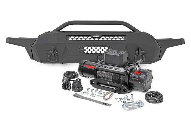 Rough Country Front Bumper | High Clearance | 12000-Lb Pro Series Winch | Synthetic Rope Toyota Tacoma 4WD (16-23) | #10717