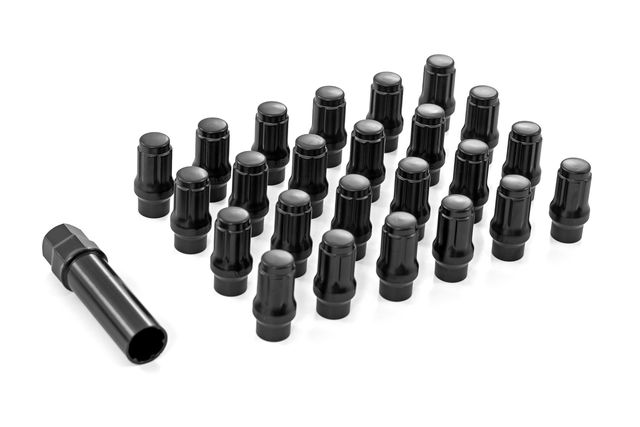 Rough Country M12 x 1.5 Lug Nut Set of 24 | Black | Closed End | Extended Thread
