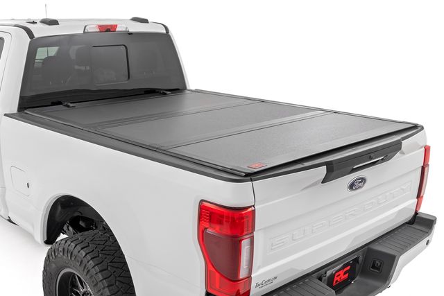 Rough Country Hard Tri-Fold Flip Up Bed Cover | 6'10" Bed | Ford F-250/F-350 Super Duty (17-26)