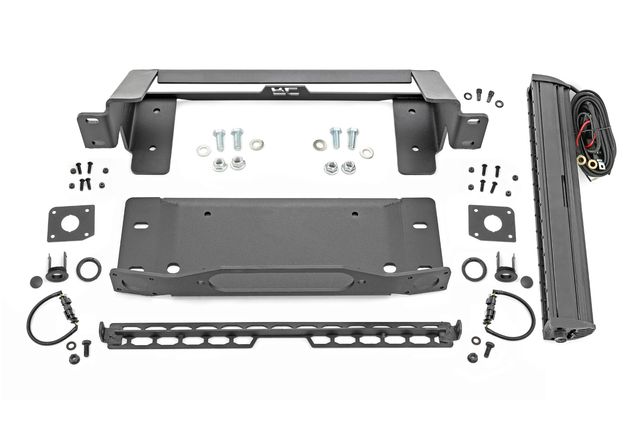 Rough Country High Winch Mount | All Models | 20 Inch Black Single Row LED | DRL | Ford Bronco (21-26)