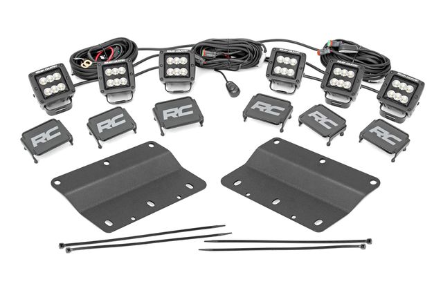 Rough Country LED Light Kit | Fog Mount | Triple 2" Black Pair | Flood | Ford Bronco (21-26)