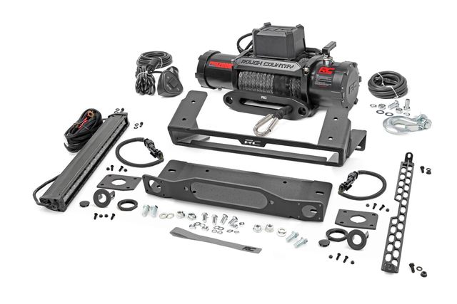 Rough Country High Winch Mount | All Models | 12000S | 20 Inch Black Single Row LED | Ford Bronco (21-26) | #51099