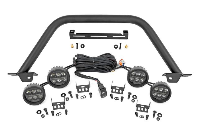 Rough Country Safari Bar | 3.5" Round LED (Quad) | Black | Amber DRL | OE Modular Steel | Ford Bronco (21-26)