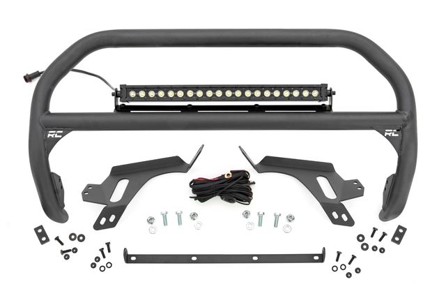 Rough Country Nudge Bar | w/ Tow Hooks | 20 Inch BLK DRL Single Row LED | Ford Bronco Sport (21-24)