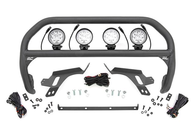Rough Country Nudge Bar | w/ Tow Hooks | 4 Inch Round Led (x4) | Ford Bronco Sport (21-24)