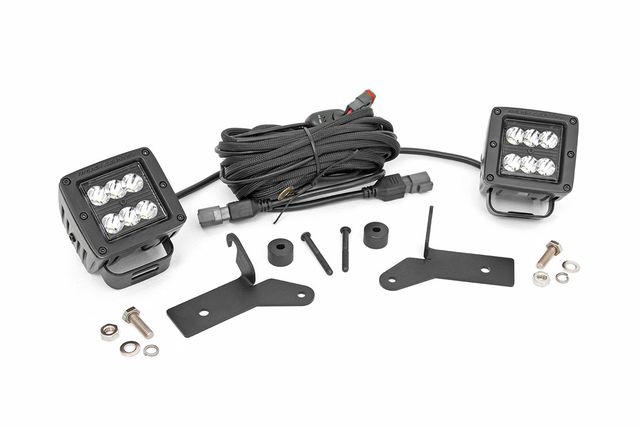 Rough Country LED Light Kit | Hinge Mount | 2" Black Pair | Jeep Gladiator JT/Wrangler JL (18-26)