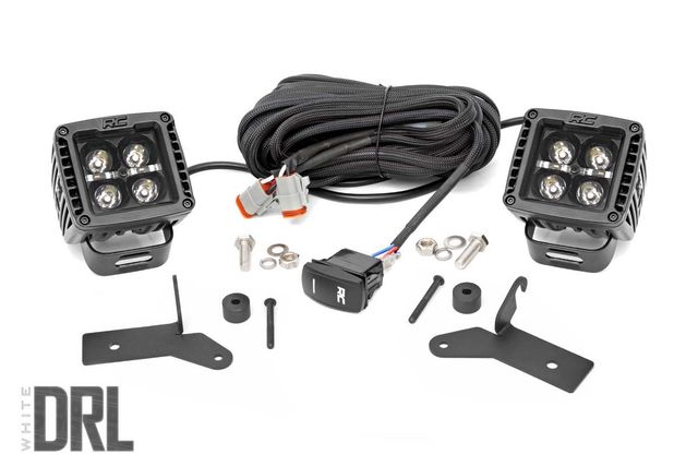 Rough Country LED Light Kit | Hinge Mount | 2" Black Pair | White DRL | Jeep Gladiator JT/Wrangler JL (18-26)