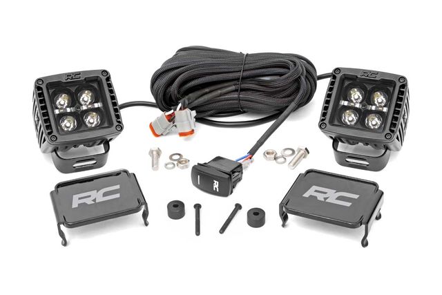 Rough Country LED Light Kit | Cowl Mount | 2" Black Pair | White DRL | Jeep Gladiator JT/Wrangler JL (18-26)