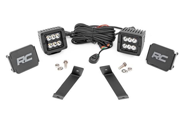 Rough Country LED Light Kit | Ditch Mount | 2" Black Pair | Spot | Jeep Cherokee KL (14-21)