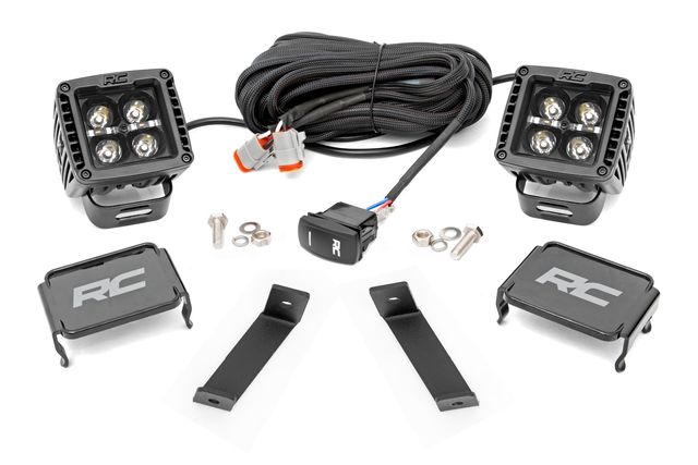 Rough Country LED Light Kit | Ditch Mount | 2" Black Pair | Amber DRL | Jeep Cherokee KL (14-21)