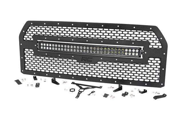 Rough Country Mesh Grille | 30" Dual Row LED | Black | Amber DRL | Ford F-150 (15-17)