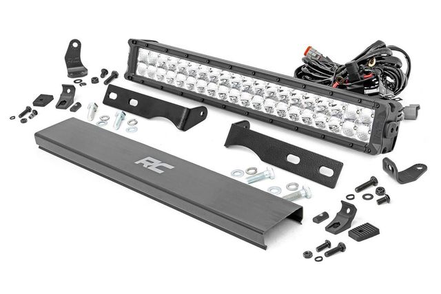 Rough Country LED Light Kit | Bumper Mount | 20" Chrome Dual Row | Amber DRL | Jeep Grand Cherokee WK2 (11-20)