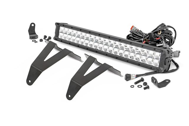 Rough Country LED Light Kit | Bumper Mount | 20" Chrome Dual Row | Amber DRL | Ram 1500 (19-24)