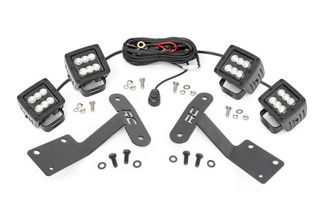 Rough Country LED Light Kit | Ditch Mount | Dual 2" Black Pairs | Flood | Toyota Tundra (14-21)