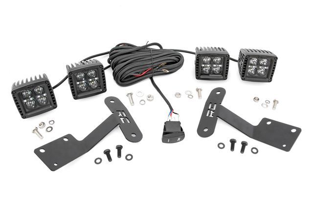 Rough Country LED Light Kit | Ditch Mount | Dual 2" Black Pairs | Amber DRL | Toyota Tundra (14-21)