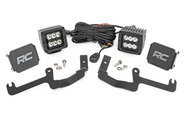 Rough Country LED Light Kit | Ditch Mount | 2" Black Pair | Spot | Chevy Silverado 1500 (19-26)