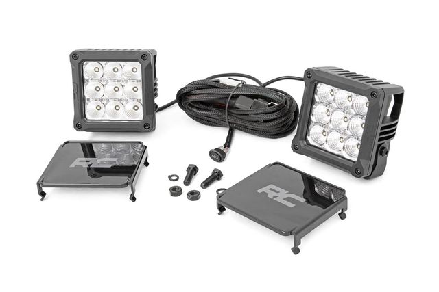 Rough Country 4 Inch Chrome Series LED Light Pods | Square | White DRL | Pair