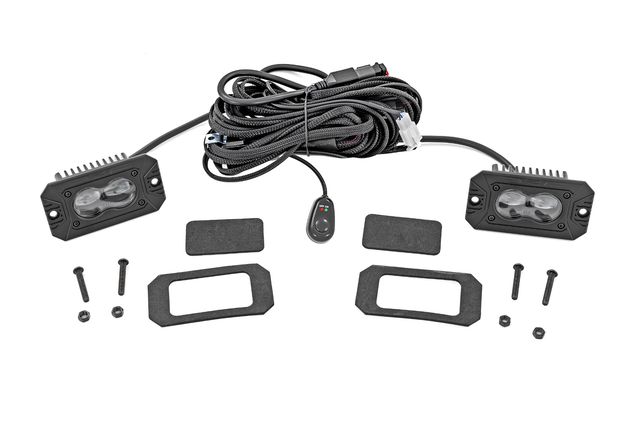 Rough Country 3x1.75 Inch Black Series | Yellow | LED Slim Aux | SAE Fog | Flush Mount | Pair