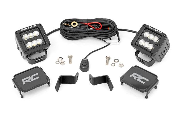 Rough Country LED Light Kit | Ditch Mount | 2" Black Pair | Flood | Ford F-150 (15-26)/F-150 Lightning (22-26)