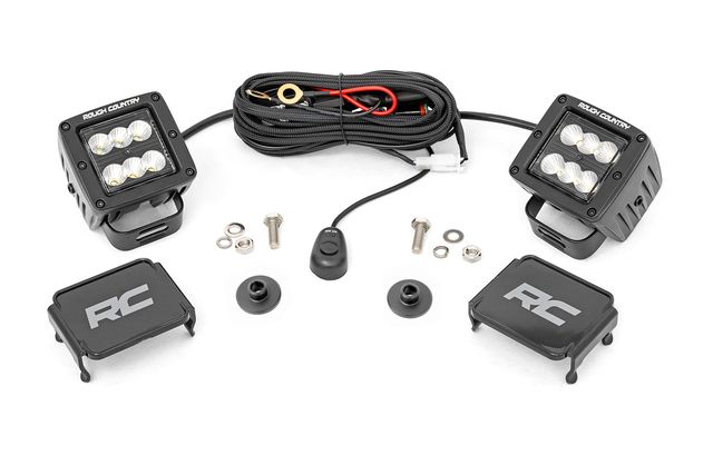 Rough Country LED Light Kit | Ditch Mount | 2" Black Pair | Flood Pattern | Ford Bronco (21-26)