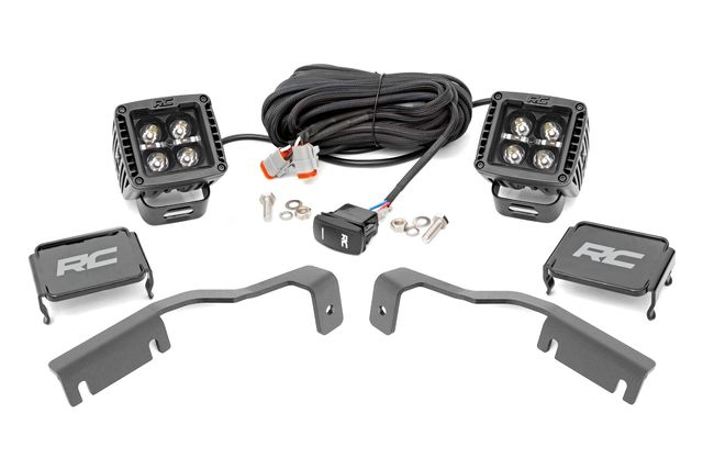 Rough Country LED Light Kit | Ditch Mount | 2" Black Pair | White DRL | Nissan Frontier (22-26)