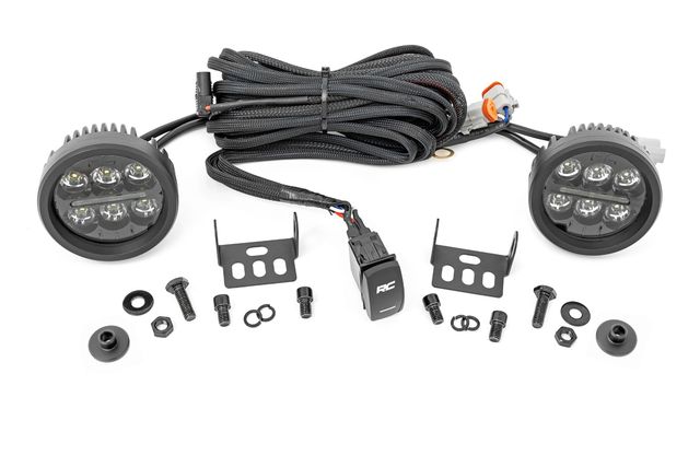 Rough Country LED Light Kit | Ditch Mount | 3.5" Black Round Pair | Amber DRL | Ford Bronco (21-26)