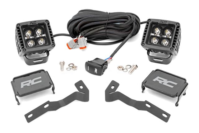 Rough Country LED Light Kit | Ditch Mount | 2" Black Pair | Amber DRL | Toyota Tacoma (05-15)