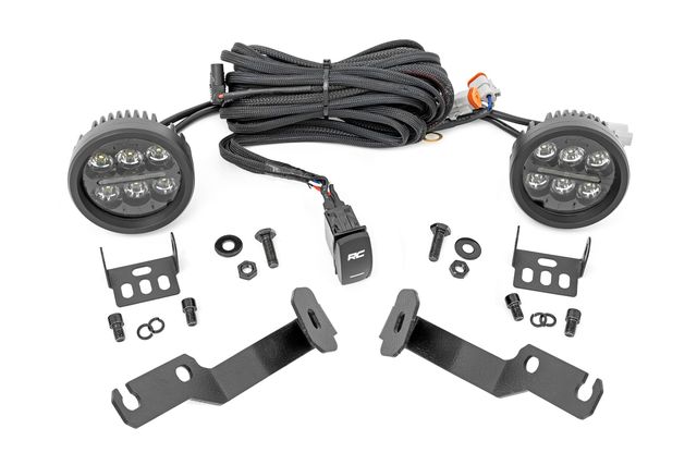 Rough Country LED Light Kit | Ditch Mount | Black Series Round | 3.5 Inch | Amber DRL | Toyota Tacoma (05-15)