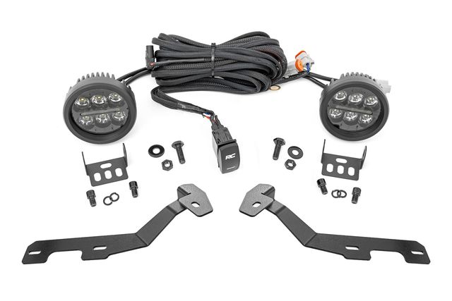 Rough Country LED Light Kit | Ditch Mount | Black Series Round | 3.5 Inch | Amber DRL | Ram 1500 (19-26)