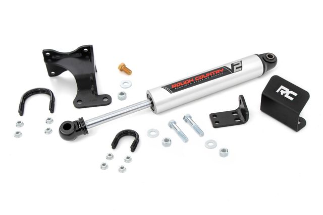 Rough Country V2 Steering Stabilizer | Axle Bracket | 2-8 Inch Lift | Jeep Wrangler JK/Wrangler Unlimited (07-18)