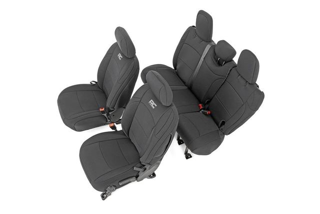 Rough Country Seat Covers | Front and Rear w/ Armrest | Jeep Wrangler Unlimited 4WD (18-26)