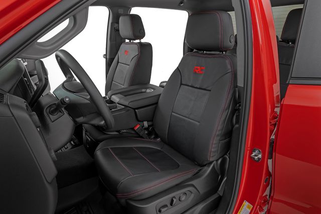 Rough Country Leather Seat Covers | FR Bucket | RR 60/40 | Chevy/GMC Sierra 1500 (19-26)/Silverado 1500 (19-26)