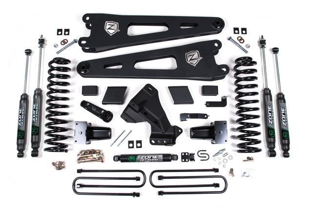 Zone Offroad 5" Radius Arm Lift Kit, 3" Rear Lift, Block; 2 Leaf Main, Nitro Shocks