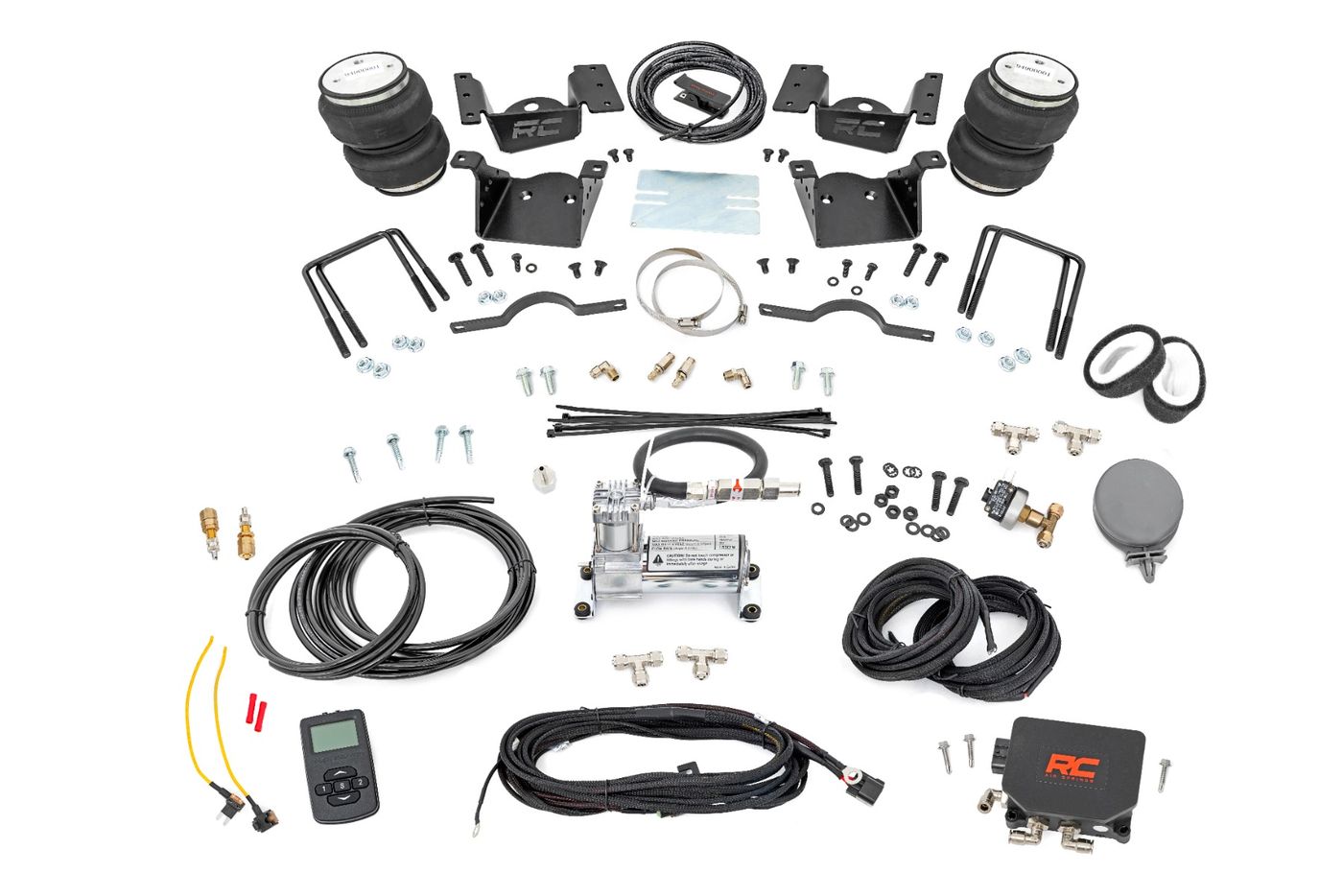 Rough Country Air Spring Kit w/compressor | Wireless Controller | 0-7.5" Lift | Chevy/GMC 2500HD/3500HD (11-19)
