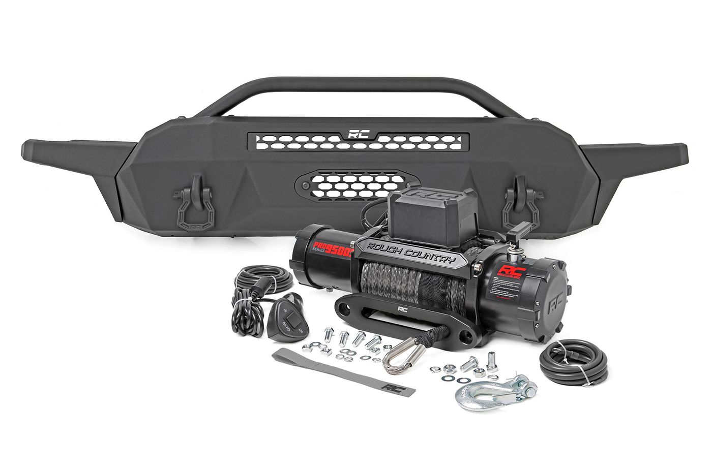 Rough Country Front Bumper | High Clearance | 12000-Lb Pro Series Winch | Synthetic Rope Toyota Tacoma 4WD (16-23) | #10716