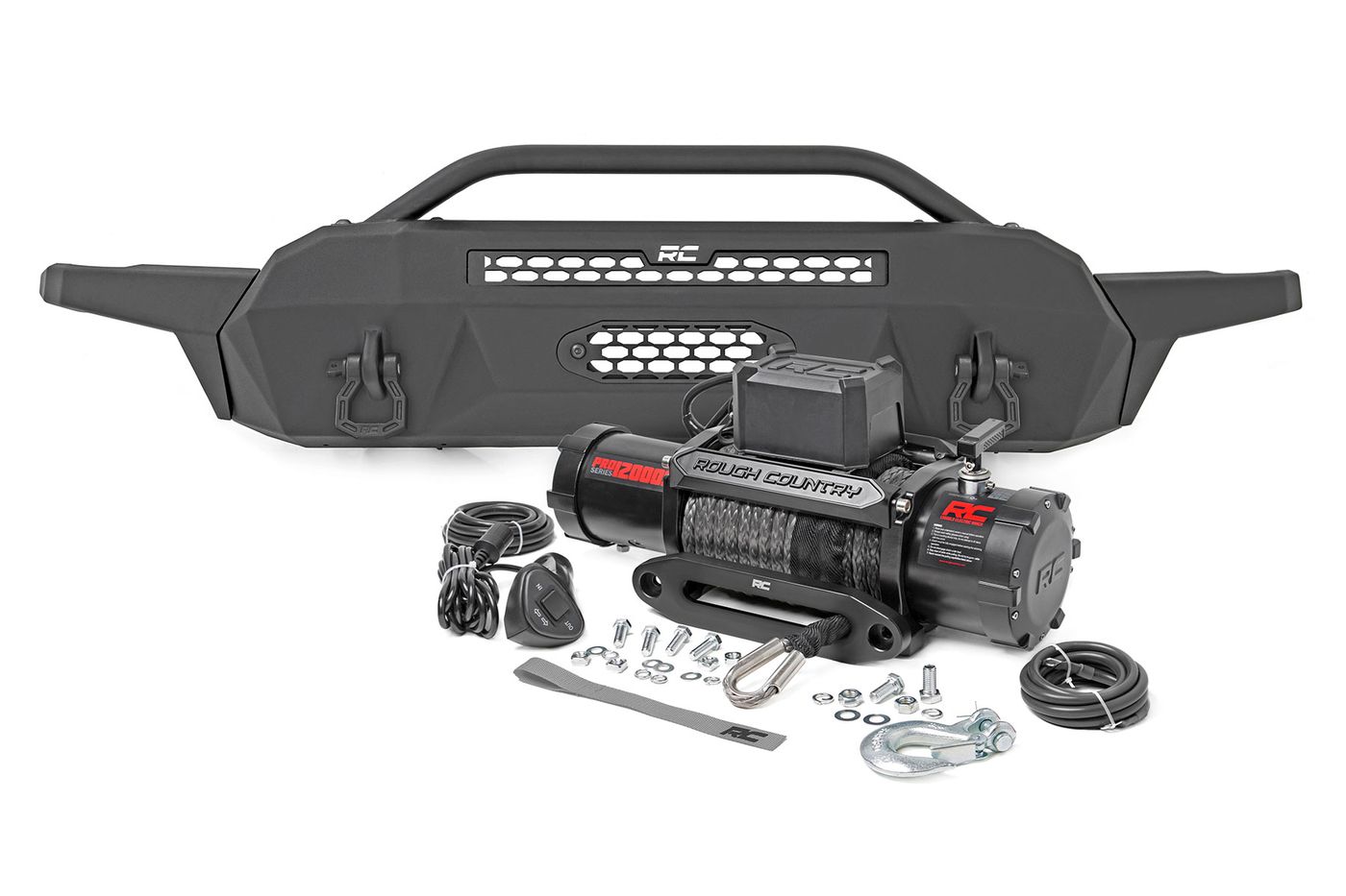 Rough Country Front Bumper | High Clearance | 12000-Lb Pro Series Winch | Synthetic Rope Toyota Tacoma 4WD (16-23) | #10717