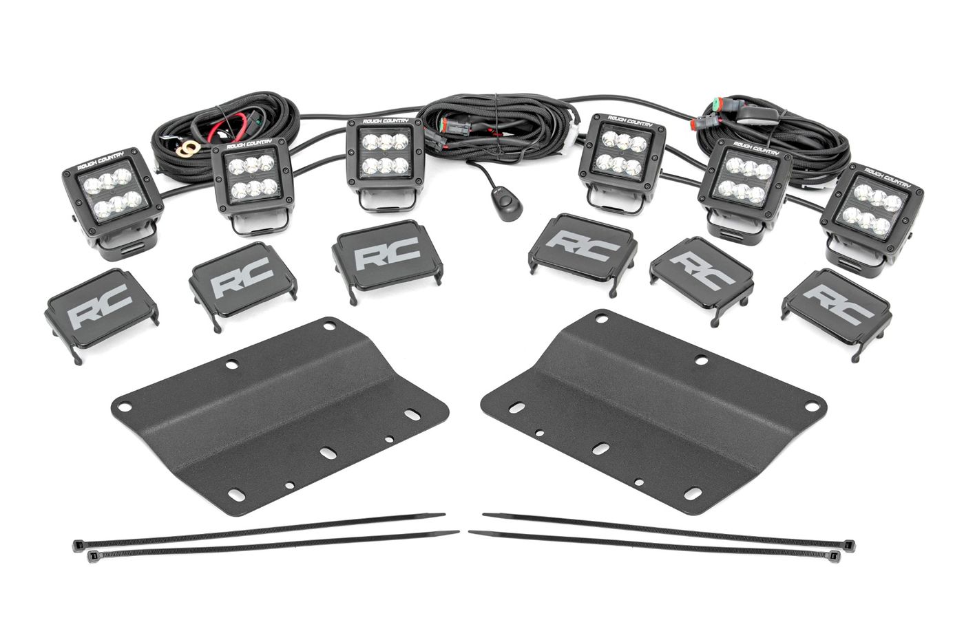 Rough Country LED Light Kit | Fog Mount | Triple 2" Black Pair | Spot | Ford Bronco (21-26)