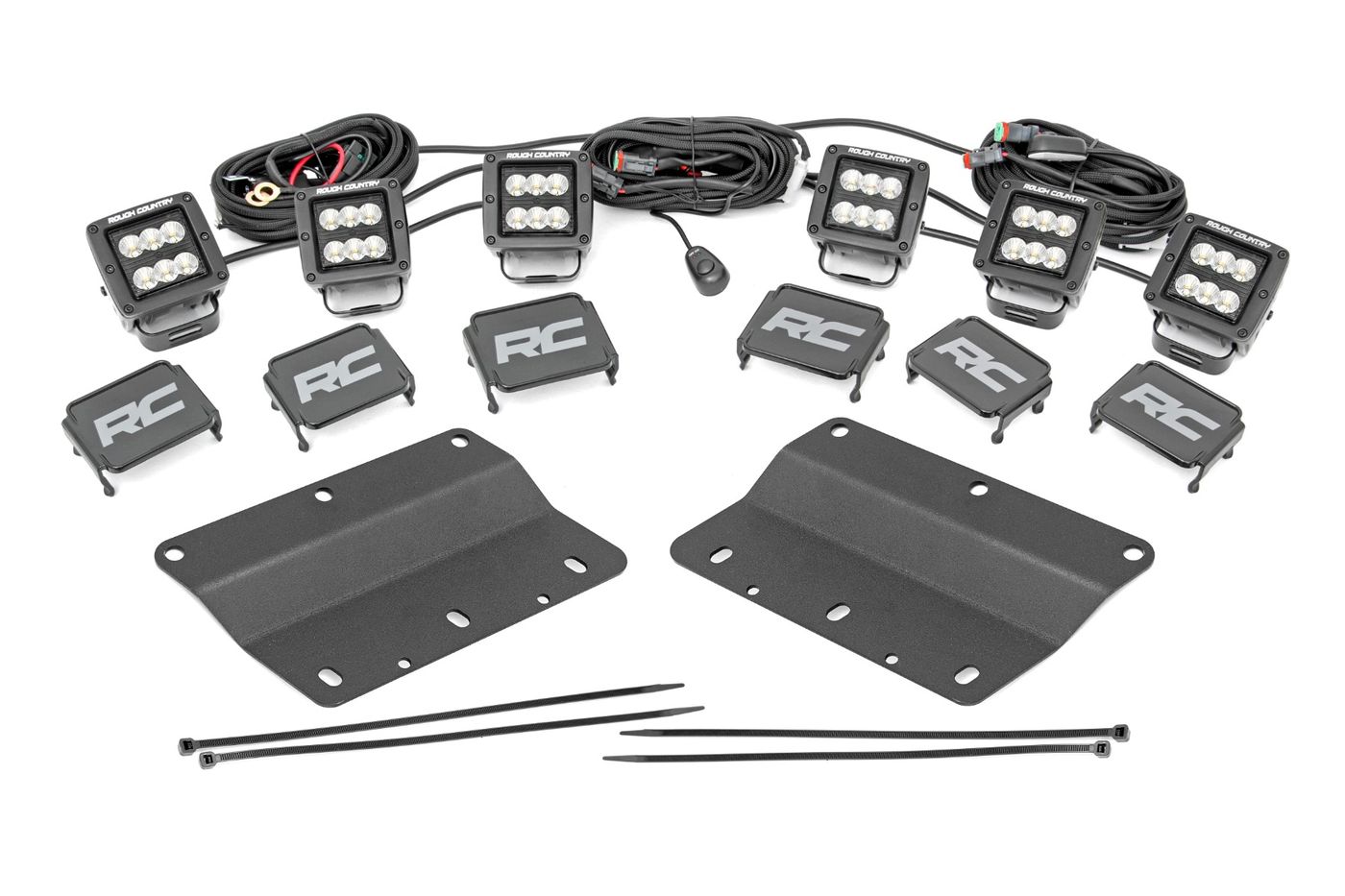 Rough Country LED Light Kit | Fog Mount | Triple 2" Black Pair | Flood | Ford Bronco (21-26)