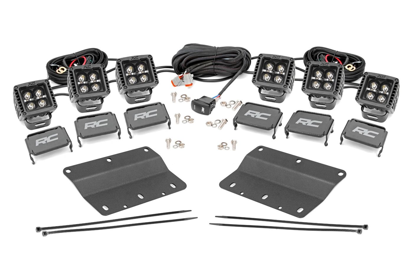 Rough Country LED Light Kit | Fog Mount | Triple 2" Black Pair | Amber DRL | Ford Bronco (21-26)