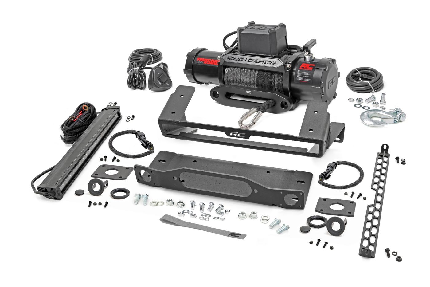 Rough Country High Winch Mount | All Models | 9500S | 20 Inch Black Single Row LED | Ford Bronco (21-26) | #51095