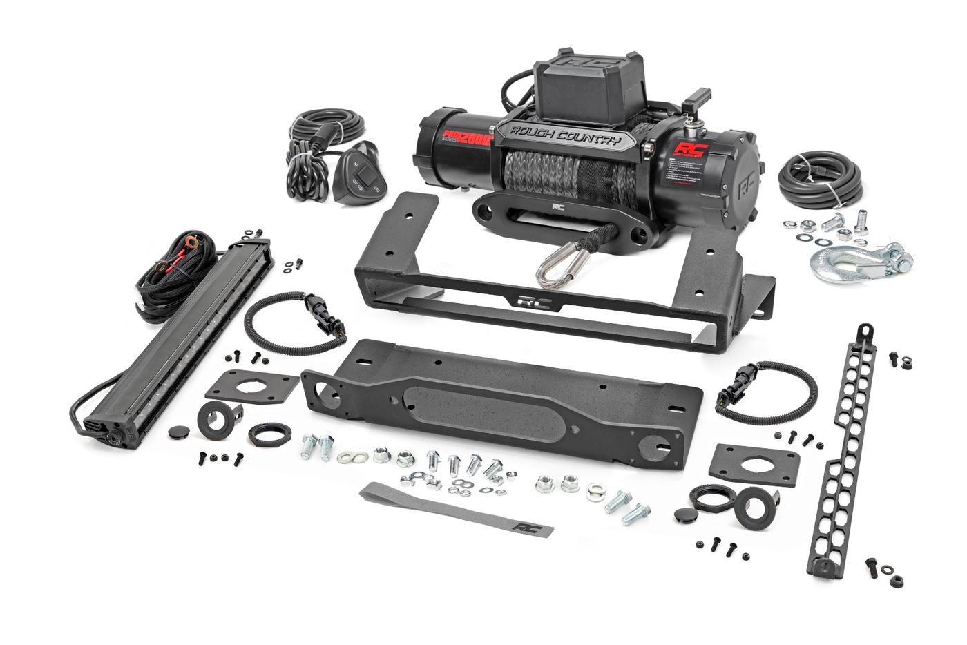 Rough Country High Winch Mount | All Models | 12000S | 20 Inch Black Single Row LED | Ford Bronco (21-26) | #51098