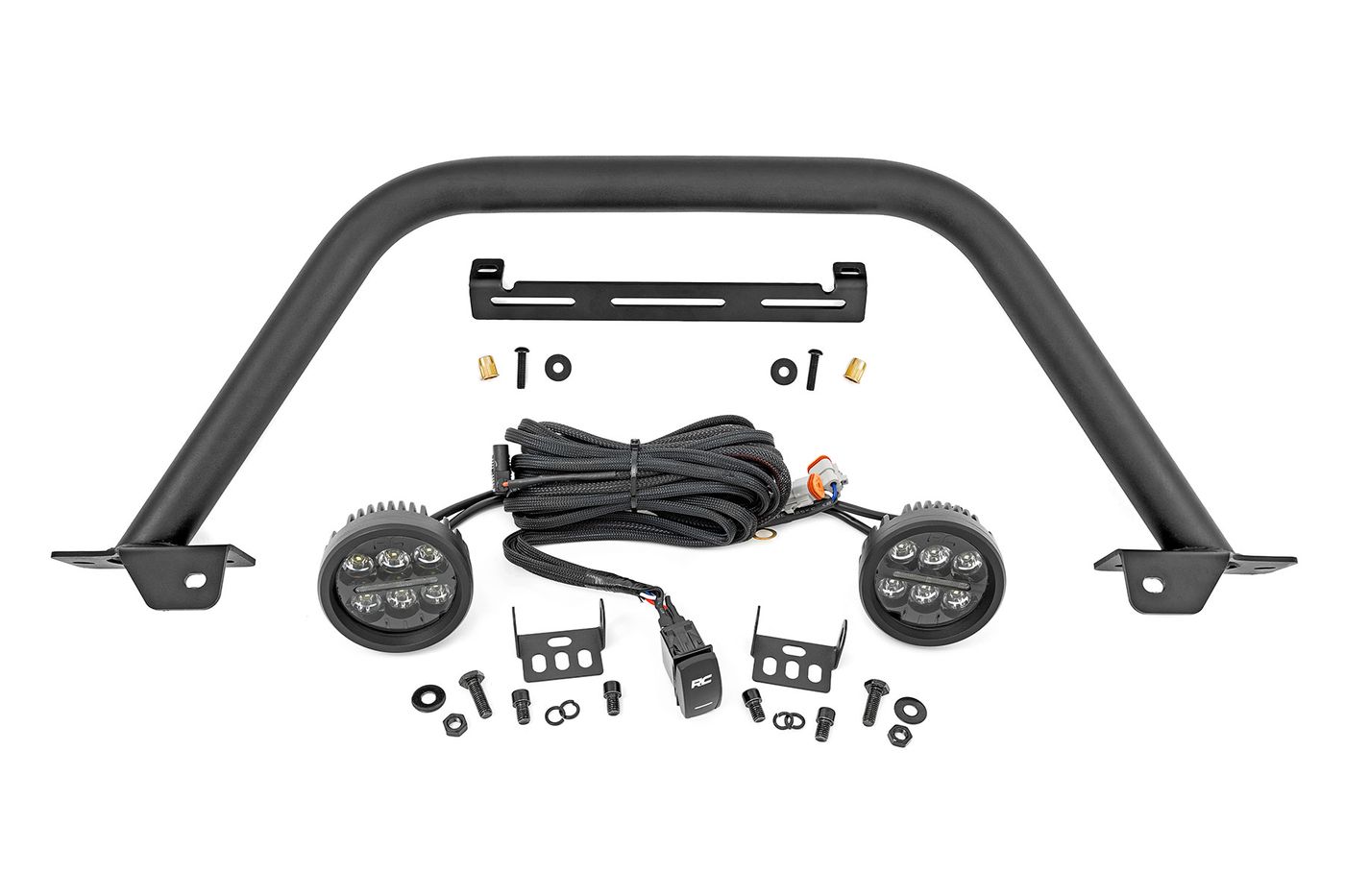 Rough Country Safari Bar | 3.5" Round LED (Pair) | Black | Amber DRL | OE Modular Steel | Ford Bronco (21-26)