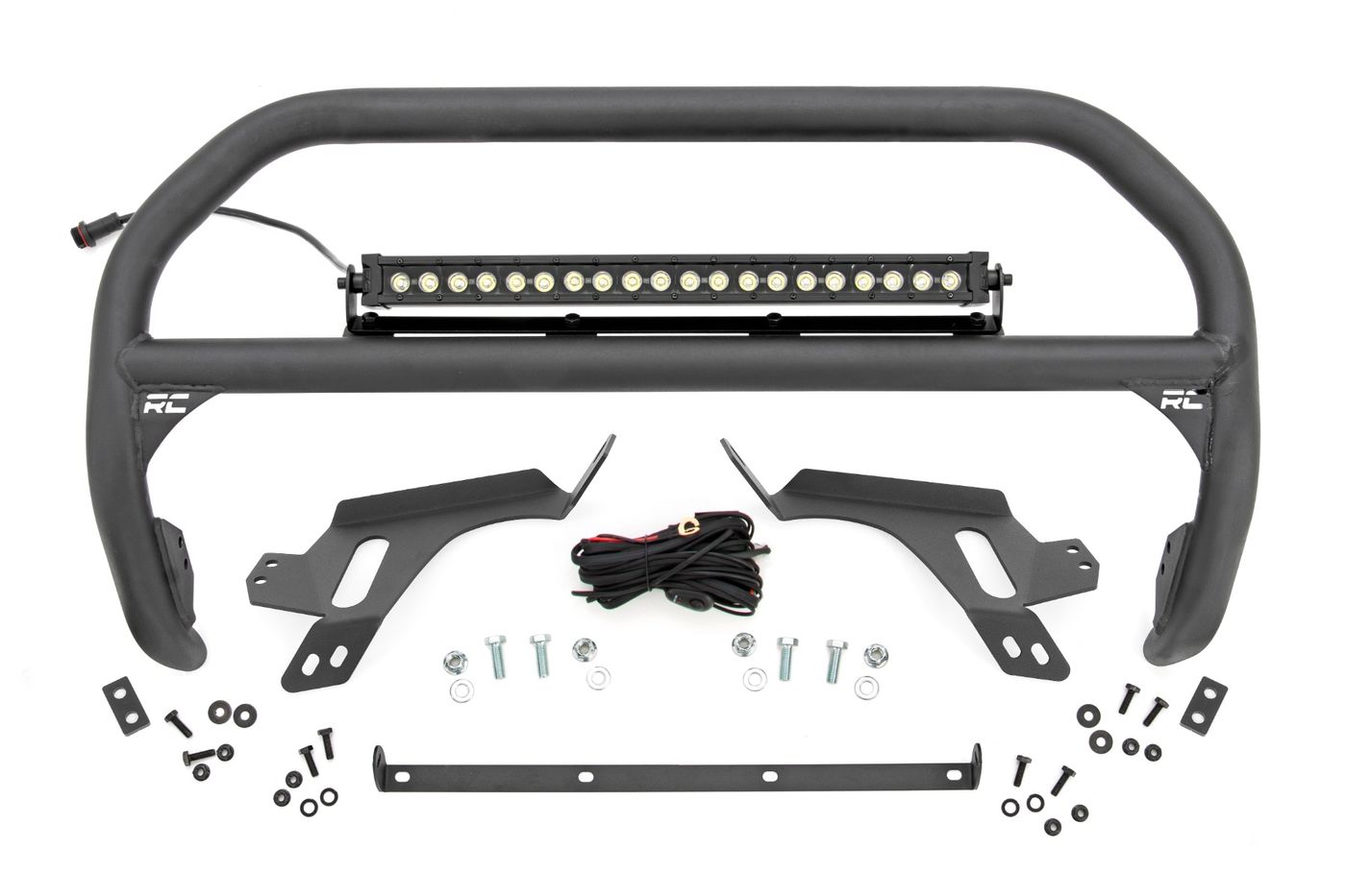 Rough Country Nudge Bar | w/ Tow Hooks | 20 Inch BLK DRL Single Row LED | Ford Bronco Sport (21-24)