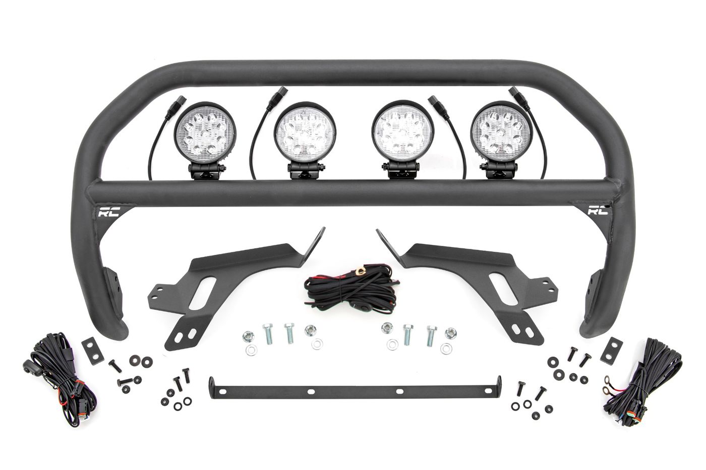 Rough Country Nudge Bar | w/ Tow Hooks | 4 Inch Round Led (x4) | Ford Bronco Sport (21-24)