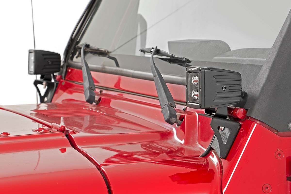 Rough Country Light Mounts | Lower Windshield | Jeep Wrangler TJ (97-06)/Wrangler Unlimited (04-06)