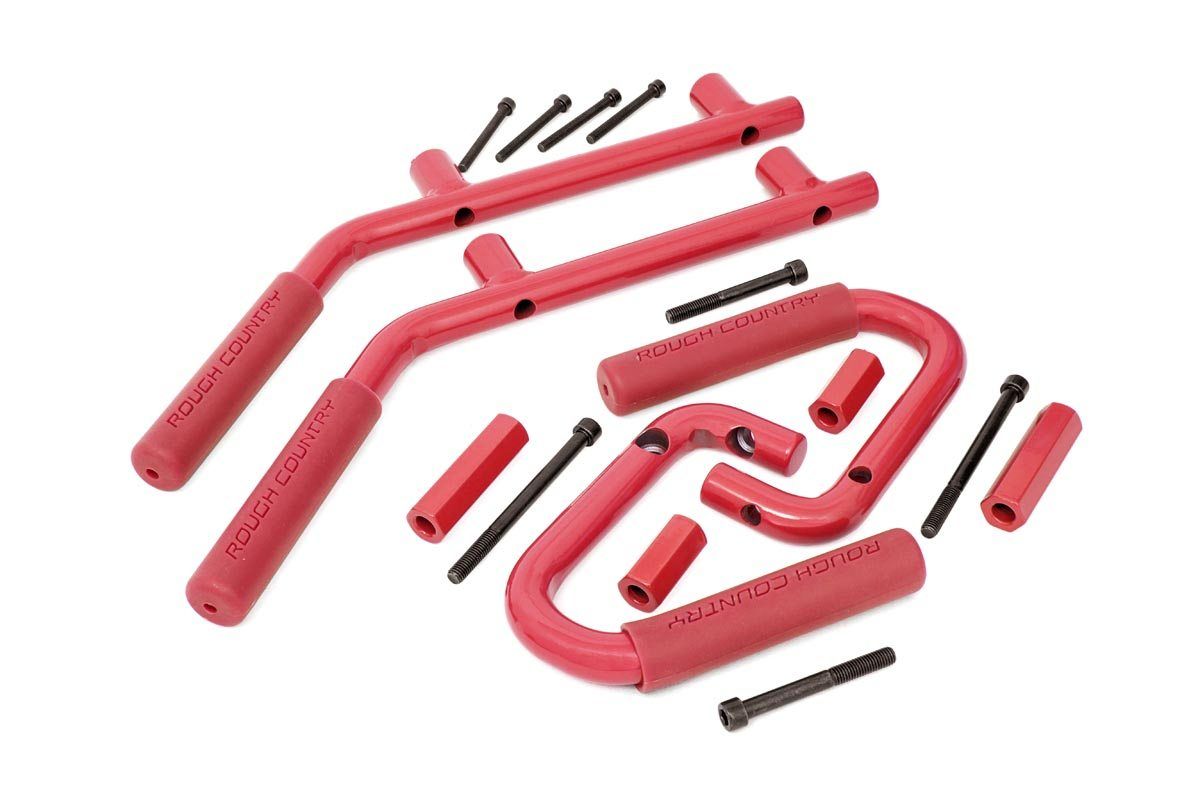 Rough Country Grab Handles | Steel | FR & RR | Red | Jeep Wrangler JK/Wrangler Unlimited (07-18)