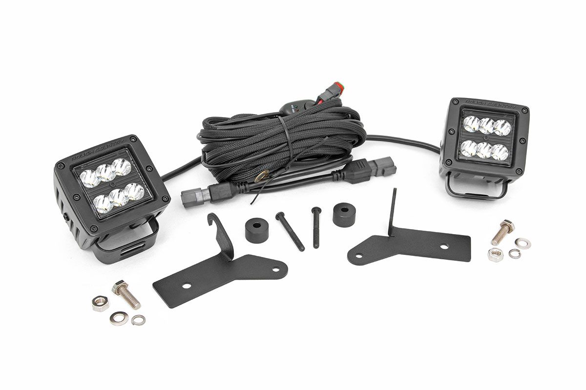 Rough Country LED Light Kit | Hinge Mount | 2" Black Pair | Jeep Gladiator JT/Wrangler JL (18-26)