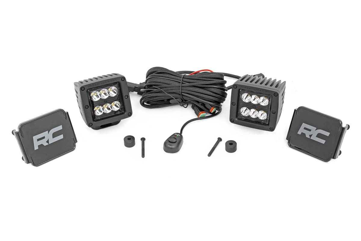 Rough Country LED Light Kit | Cowl Mount | 2" Black Pair | Jeep Gladiator JT/Wrangler JL (18-26)